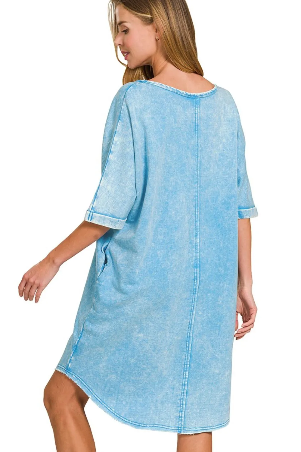 Zenana Acid-washed French Terry Tee Shirts Dress - Image 3