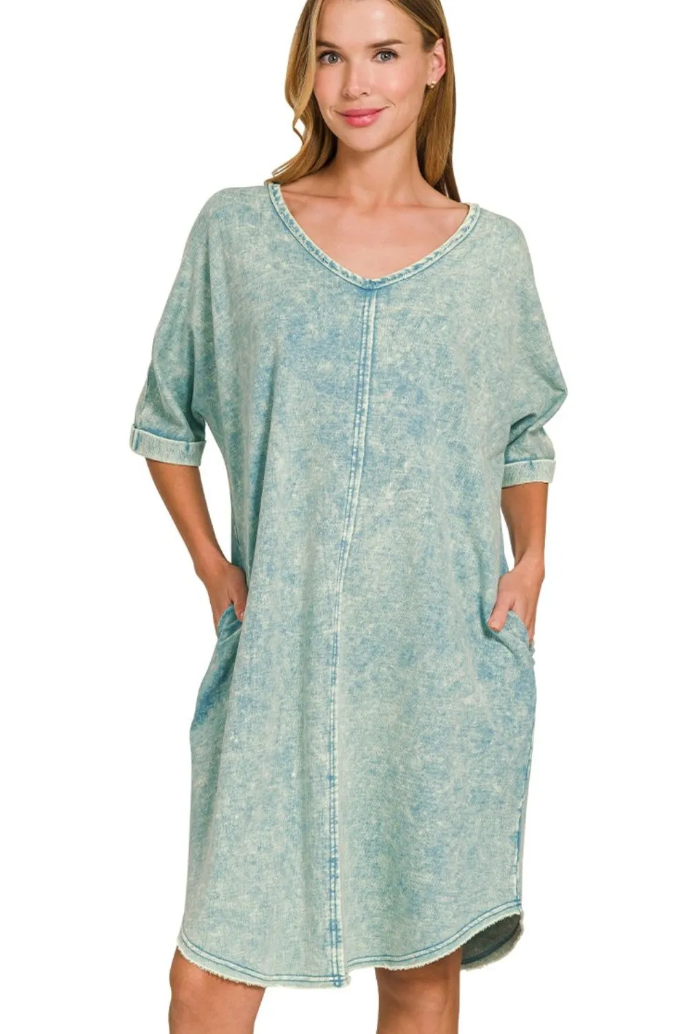 Zenana Acid-washed French Terry Tee Shirts Dress