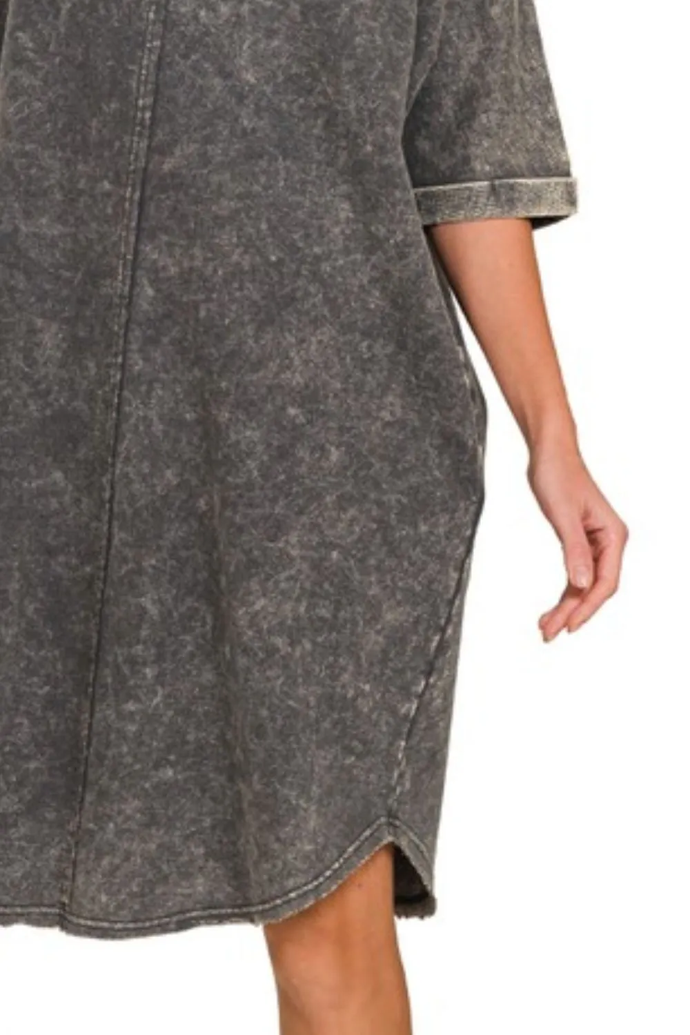 Zenana Acid-washed French Terry Tee Shirts Dress - Image 3