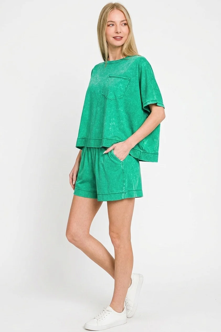 Zenana Acid Washed Oversized Top & Shorts Set - Image 2
