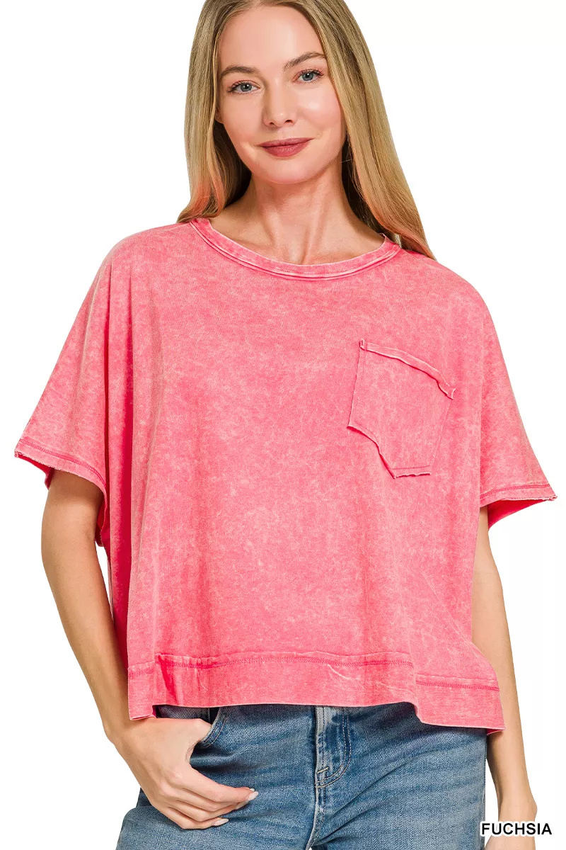 Zenana Acid Washed Round Neck Short Sleeve Oversized T-Shirt - Image 2