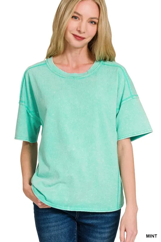 Zenana Acid Washed Short Sleeve Tee & Shorts Set - Image 4