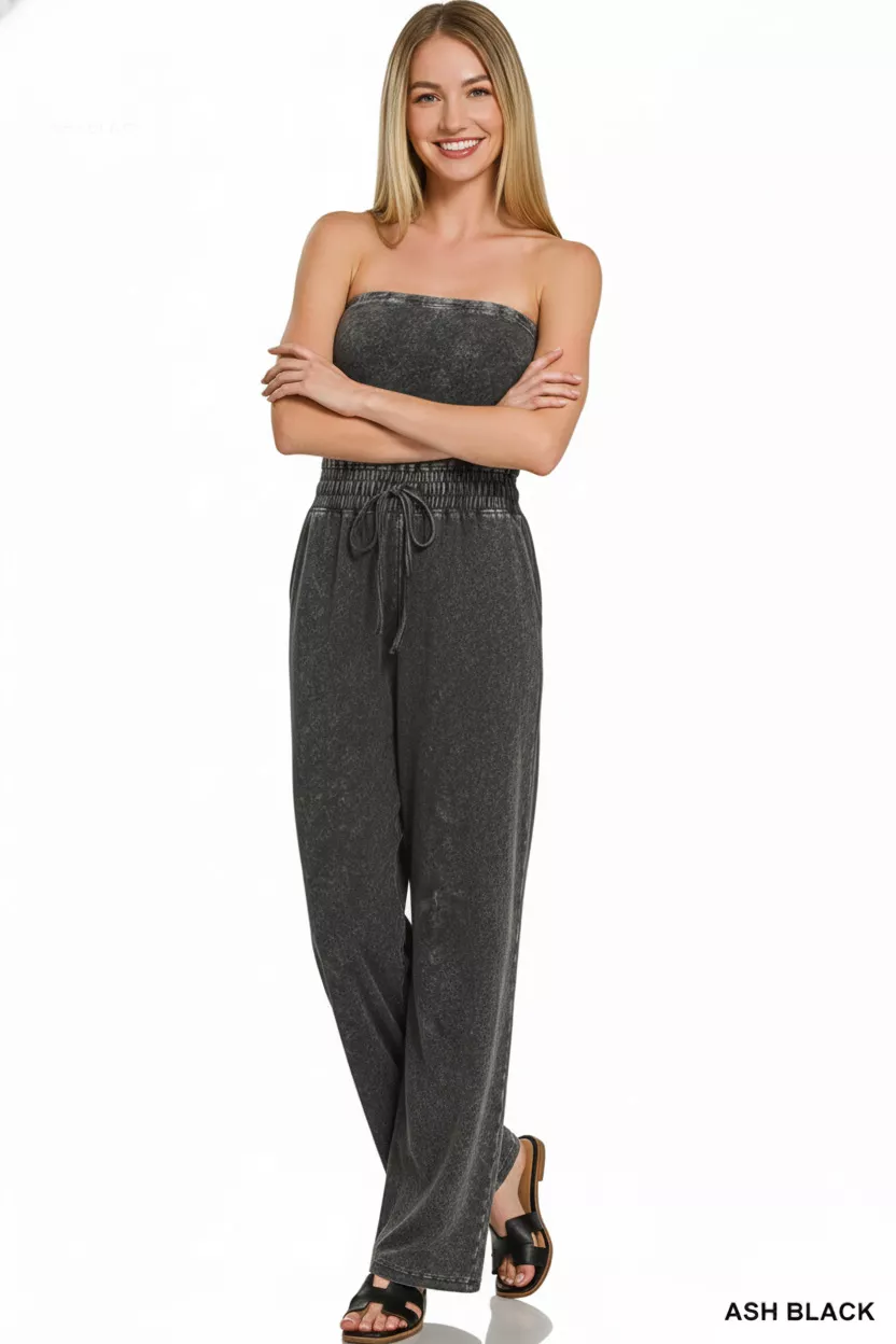 Zenana Acid Washed Strapless Tube Top Jumpsuit - Image 3