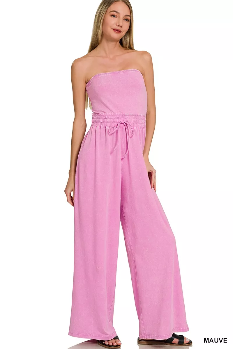Zenana Acid Washed Strapless Tube Top Jumpsuit - Image 2