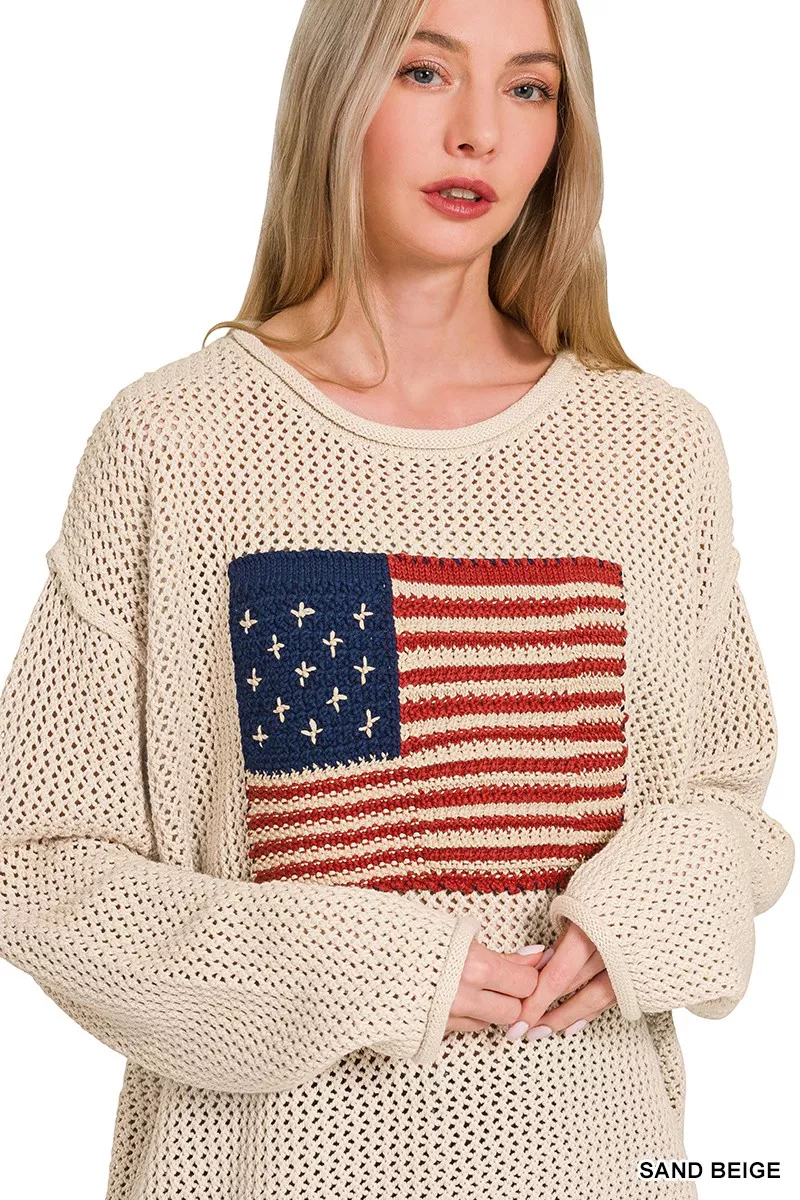 Zenana American Flag Crew Neck Sweater - Image 2