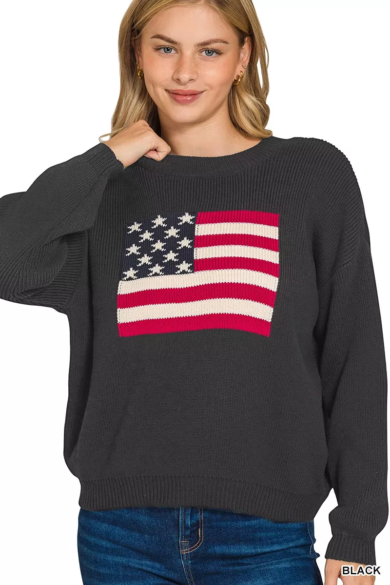 Zenana American Flag Crew Neck Sweater - Image 2