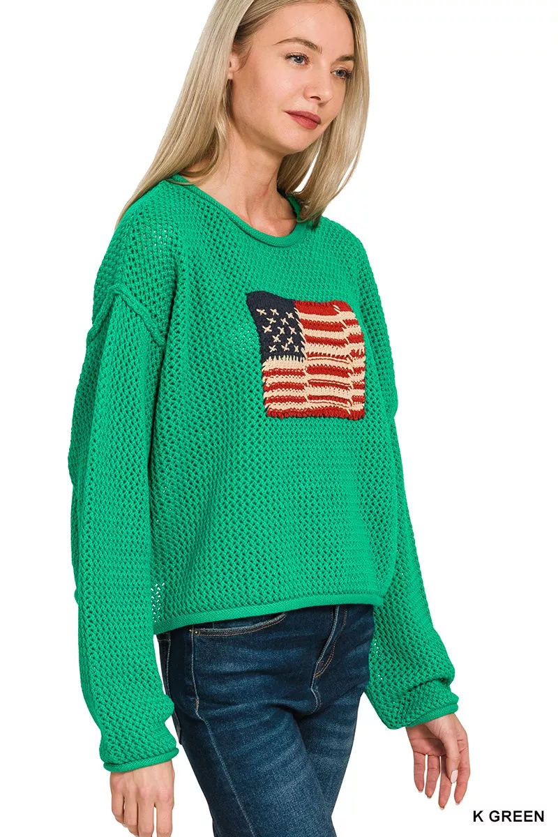 Zenana American Flag Crew Neck Sweater - Image 2
