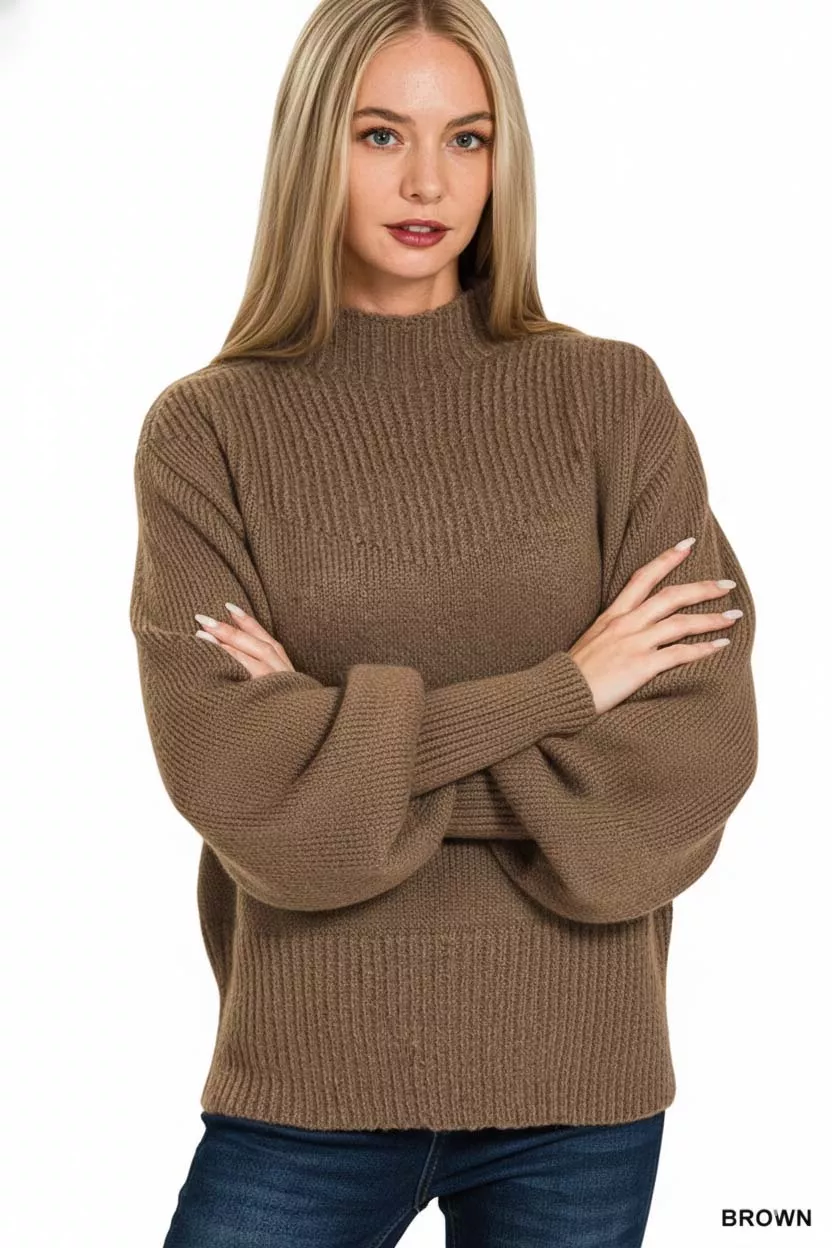 Zenana Balloon Sleeve Mock Neck Sweater - Image 2