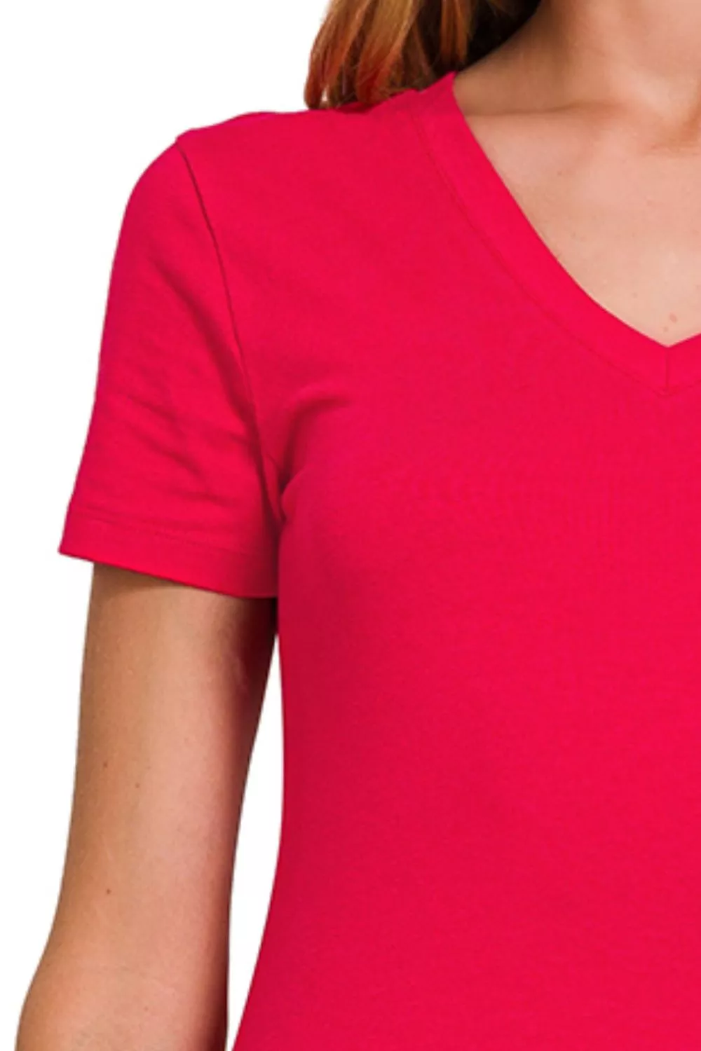 Zenana Basic Cotton V-Neck Short Sleeve T-Shirt - Image 3