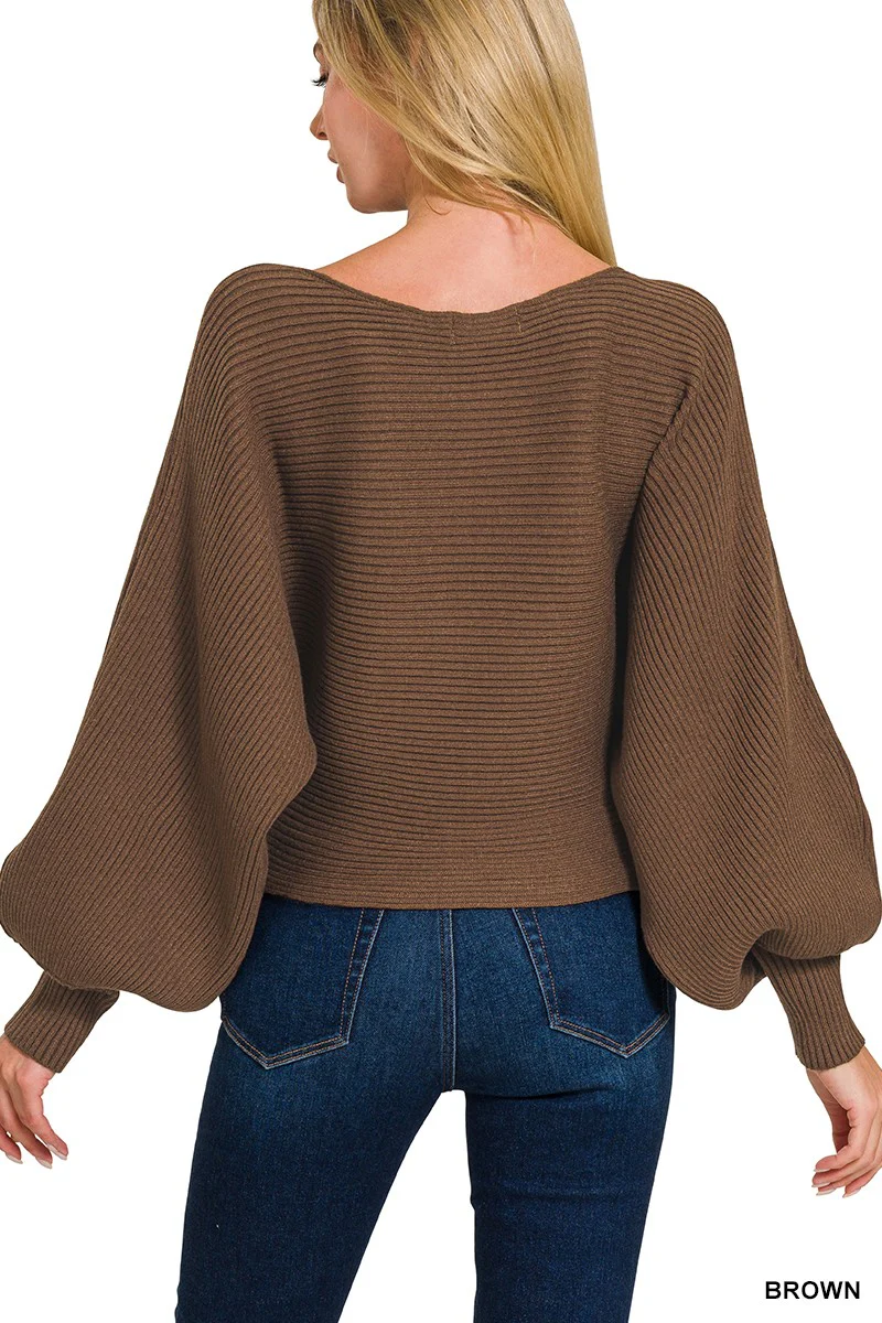 Zenana Boat Neck Balloon Sleeve Sweater - Image 3