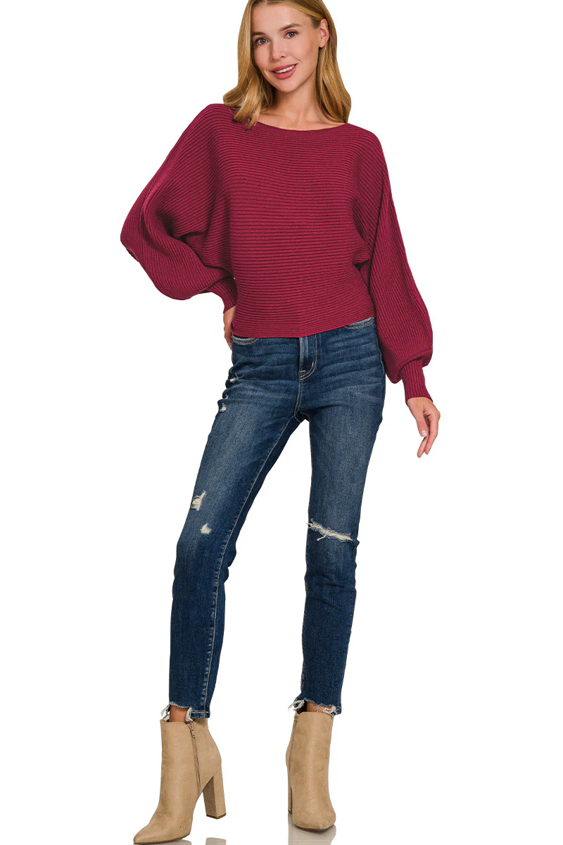 Zenana Boat Neck Balloon Sleeve Sweater - Image 4