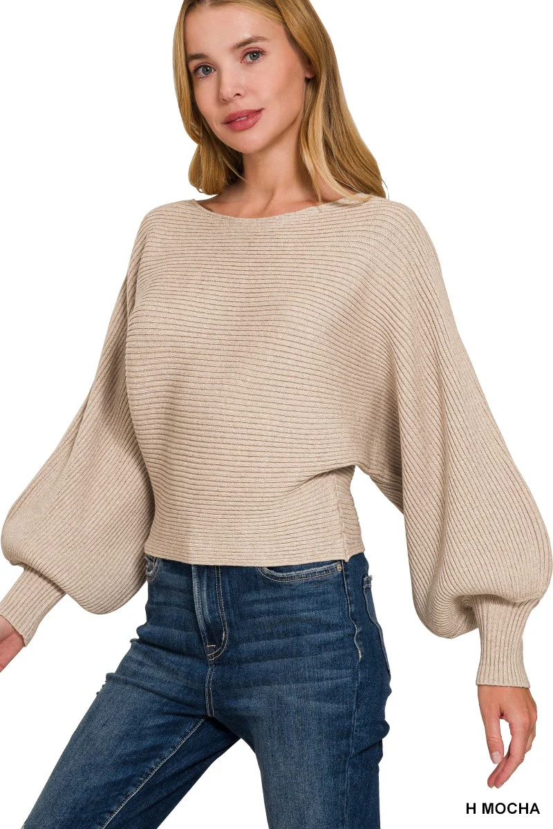 Zenana Boat Neck Balloon Sleeve Sweater - Image 2