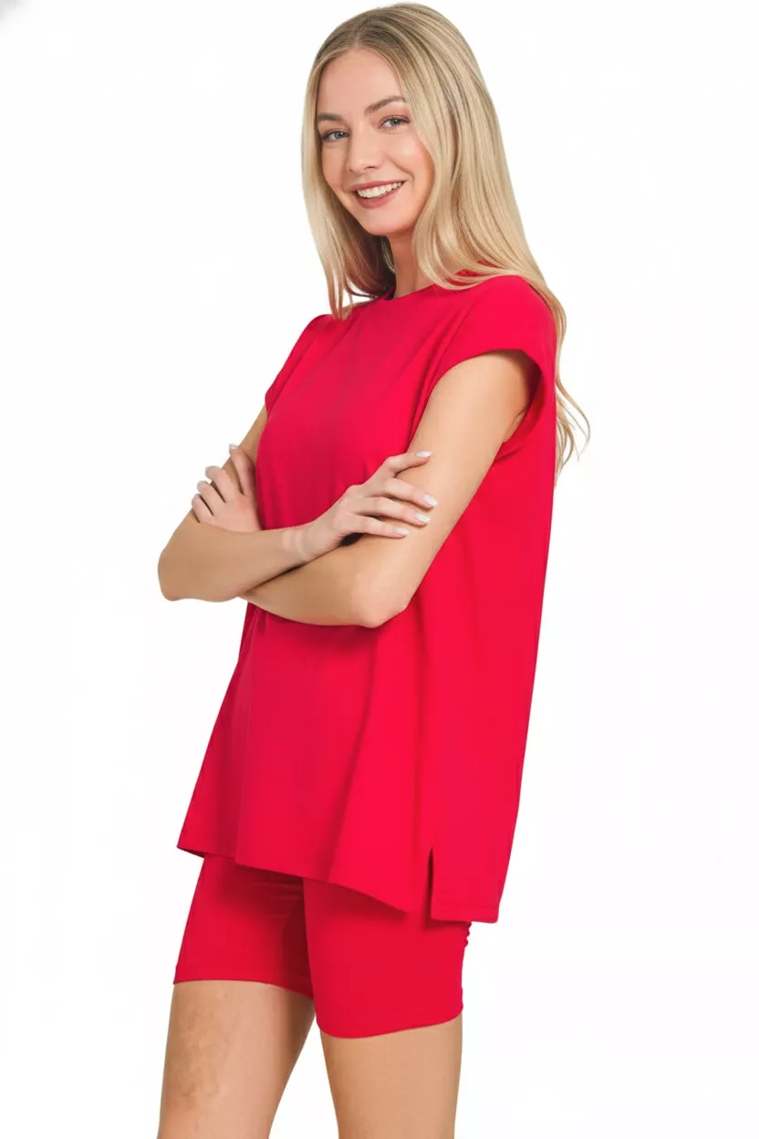 Zenana Brushed Dty Microfiber Top & Biker Shorts - Image 2