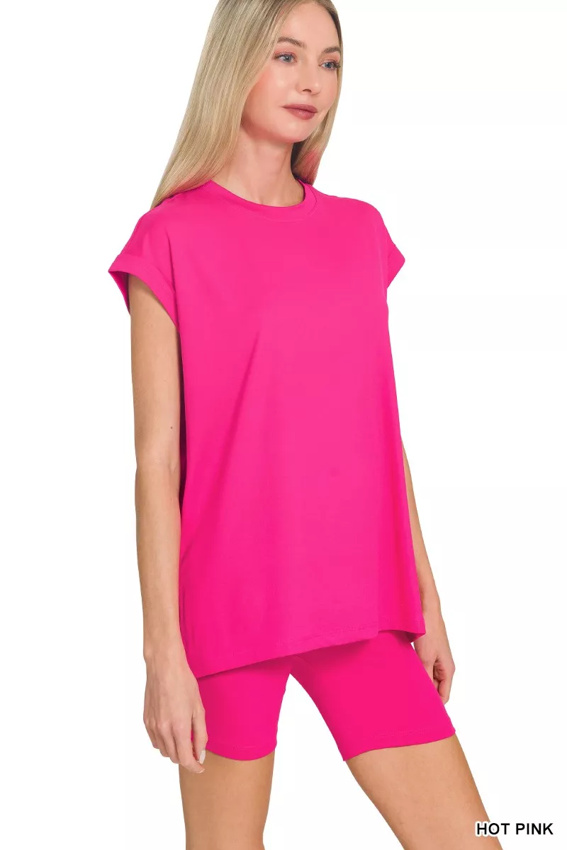 Zenana Brushed Dty Microfiber Top & Biker Shorts - Image 2