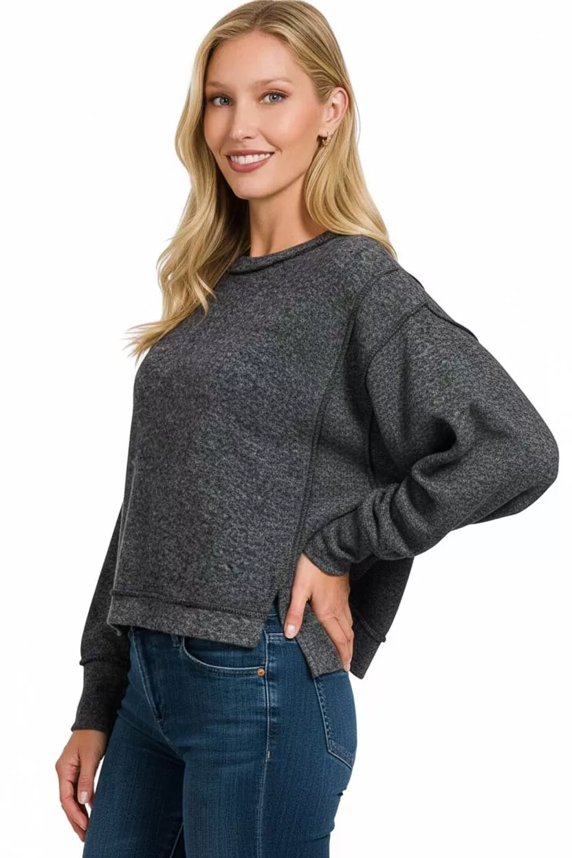 Zenana Brushed Melange Hacci Oversized Pullover - Image 3