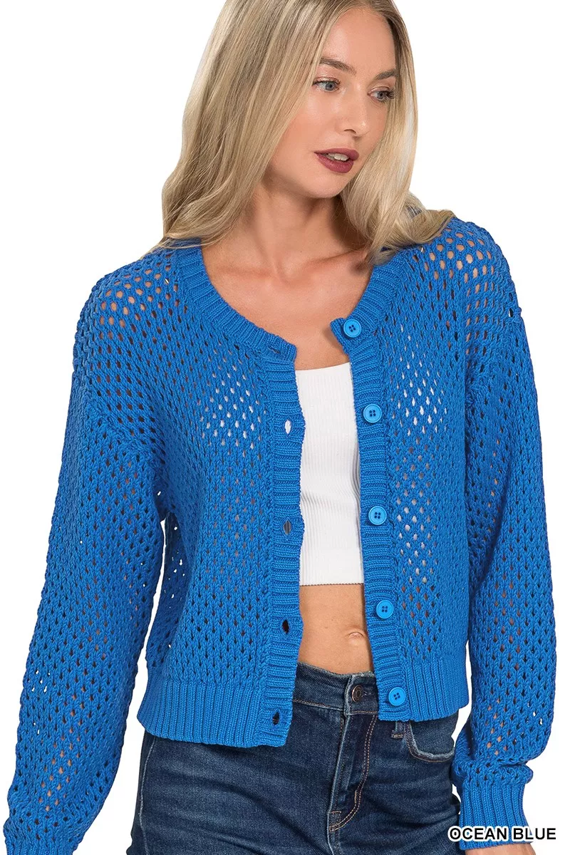 Zenana Button Down Lightweight Crochet Cardigan Sweater - Image 2