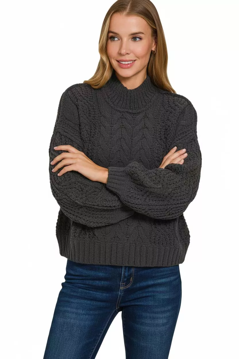 Zenana Cable-Knit Ribbed Turtleneck Sweater - Image 2