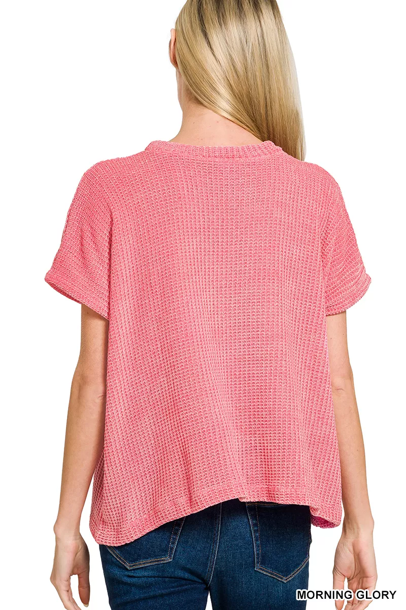 Zenana Chenille Waffle Cap Sleeve Sweater - Image 3