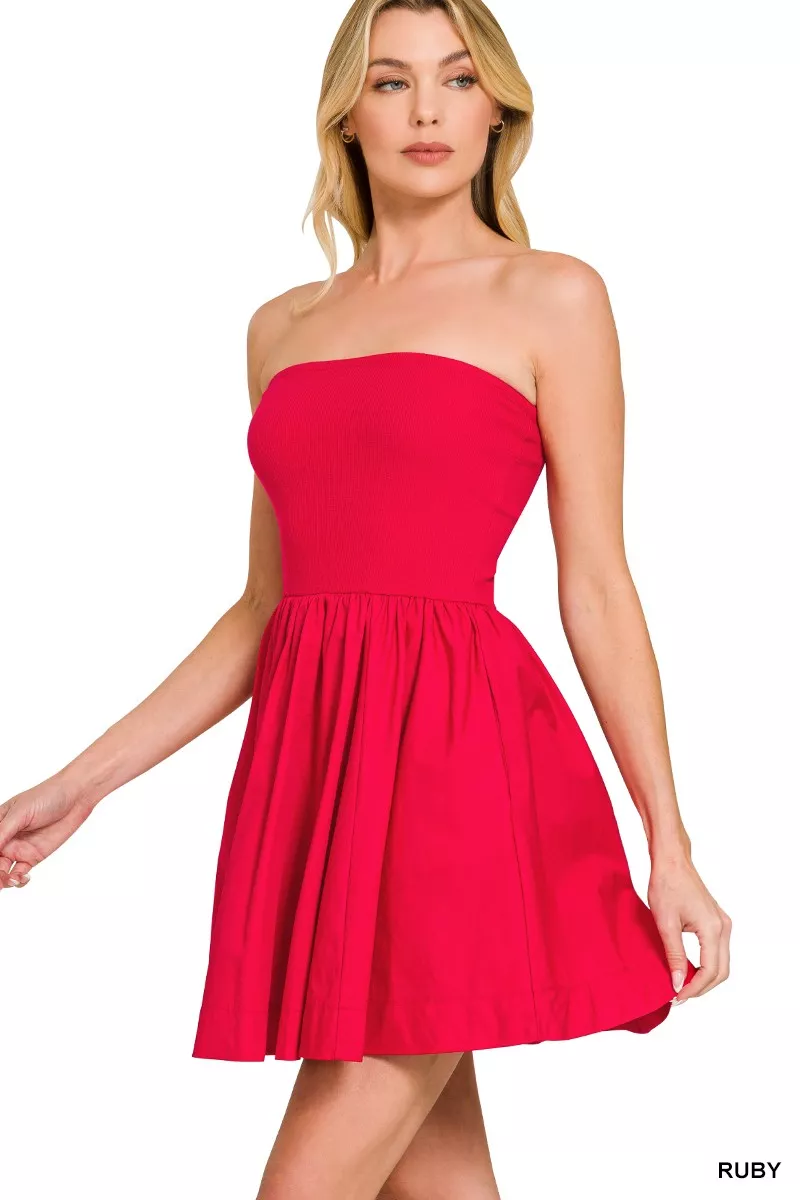 Zenana Combined Knit Tube Top Flare Mini Dress - Image 2