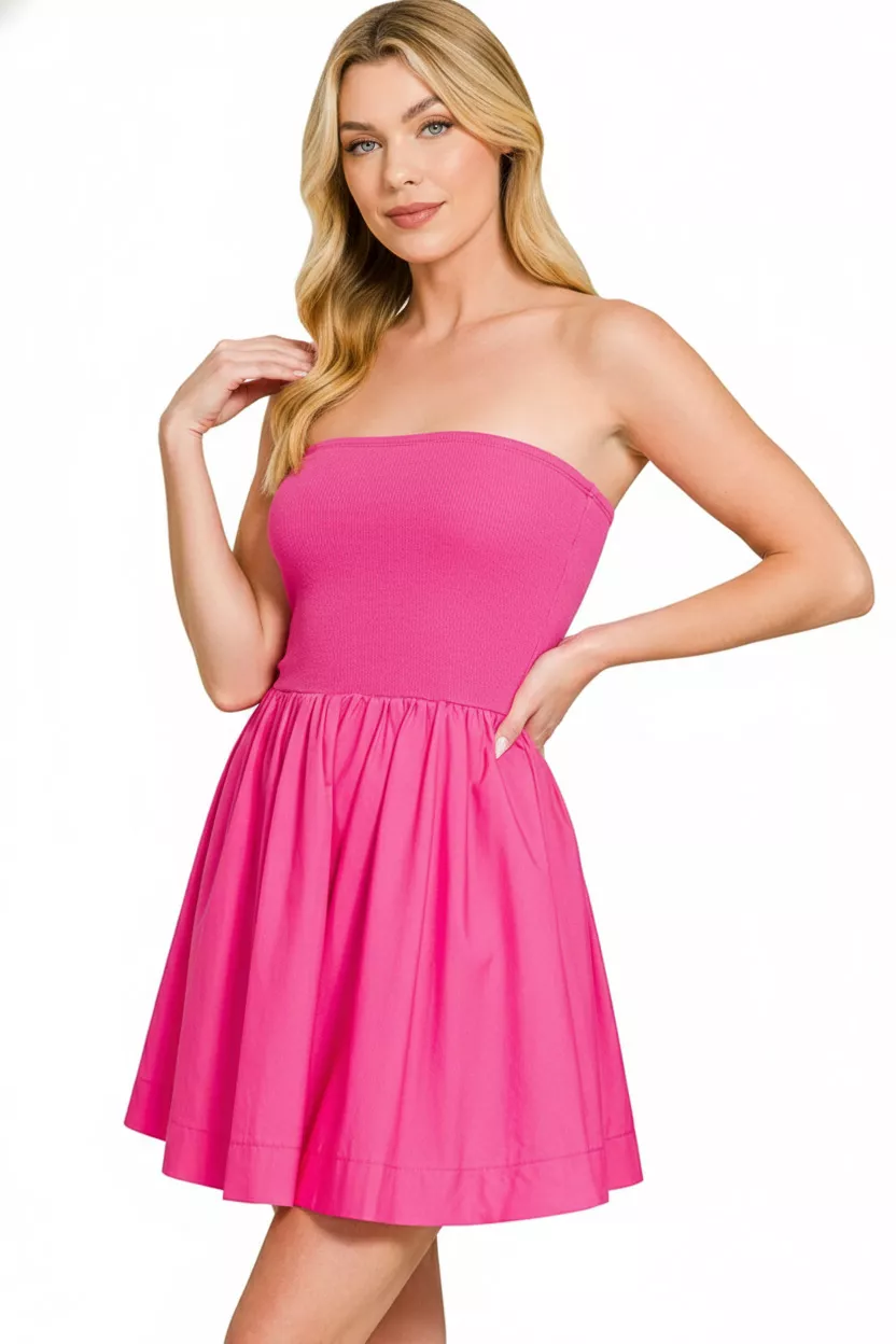 Zenana Combined Knit Tube Top Flare Mini Dress - Image 3