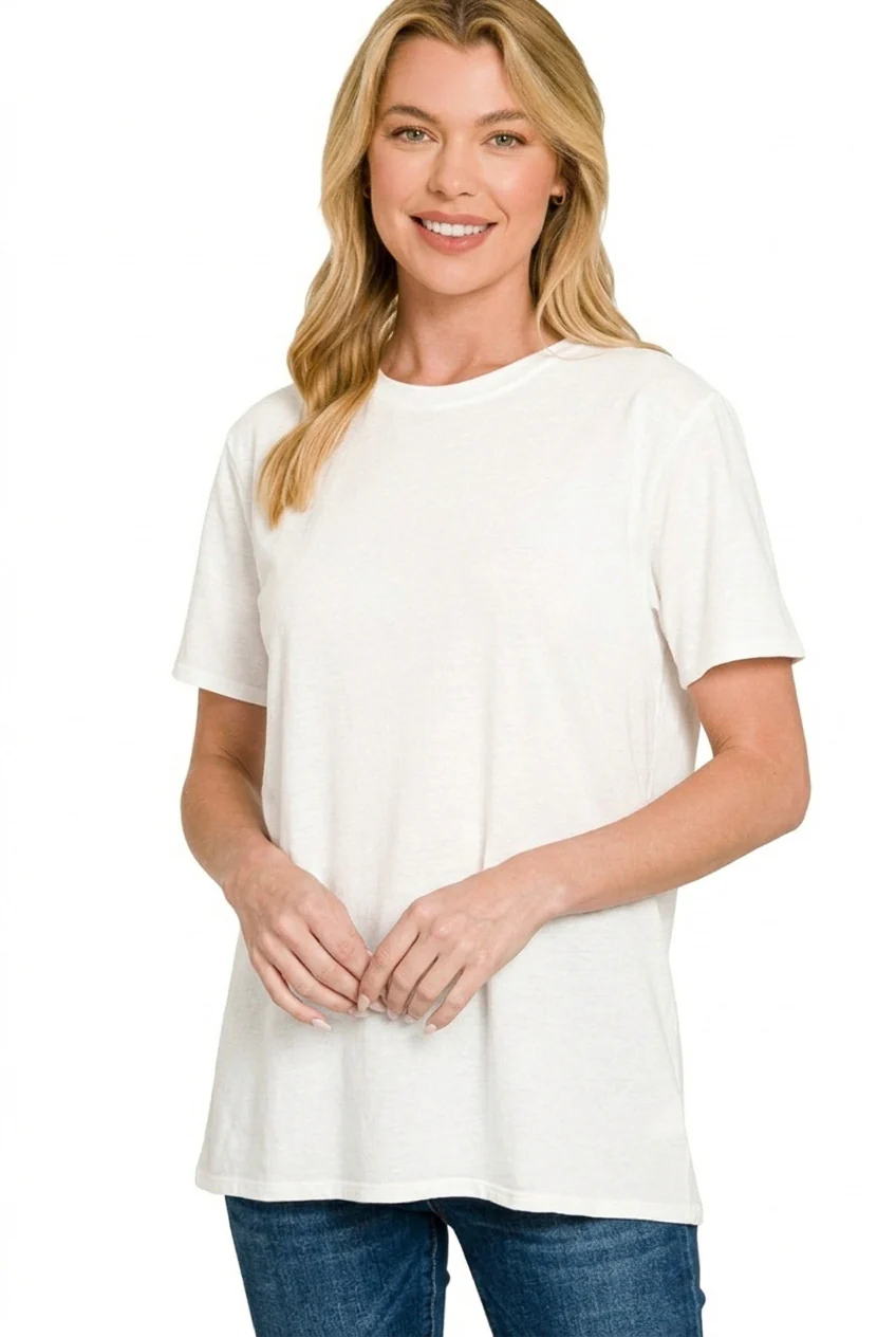 Zenana Cotton Boyfriend Round Neck Tee - Image 3