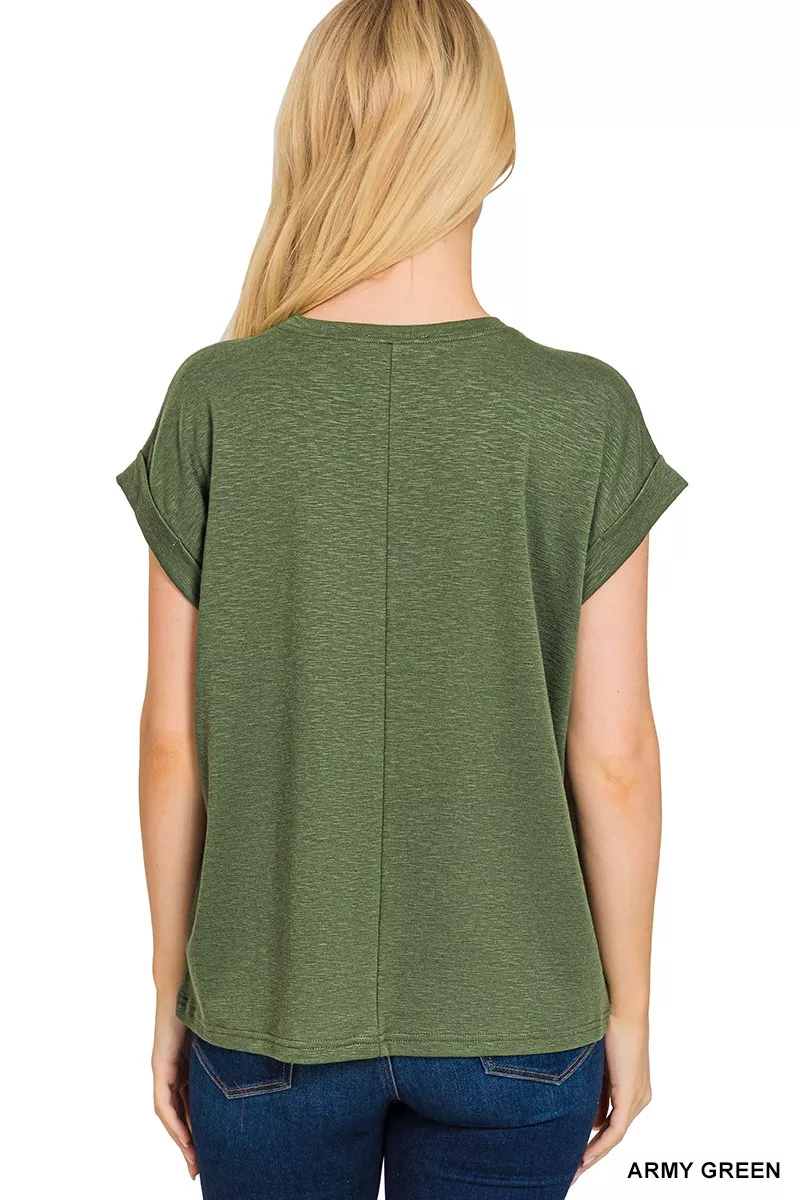 Zenana Cotton Modal Slub Rolled Sleeve T-Shirt - Image 2