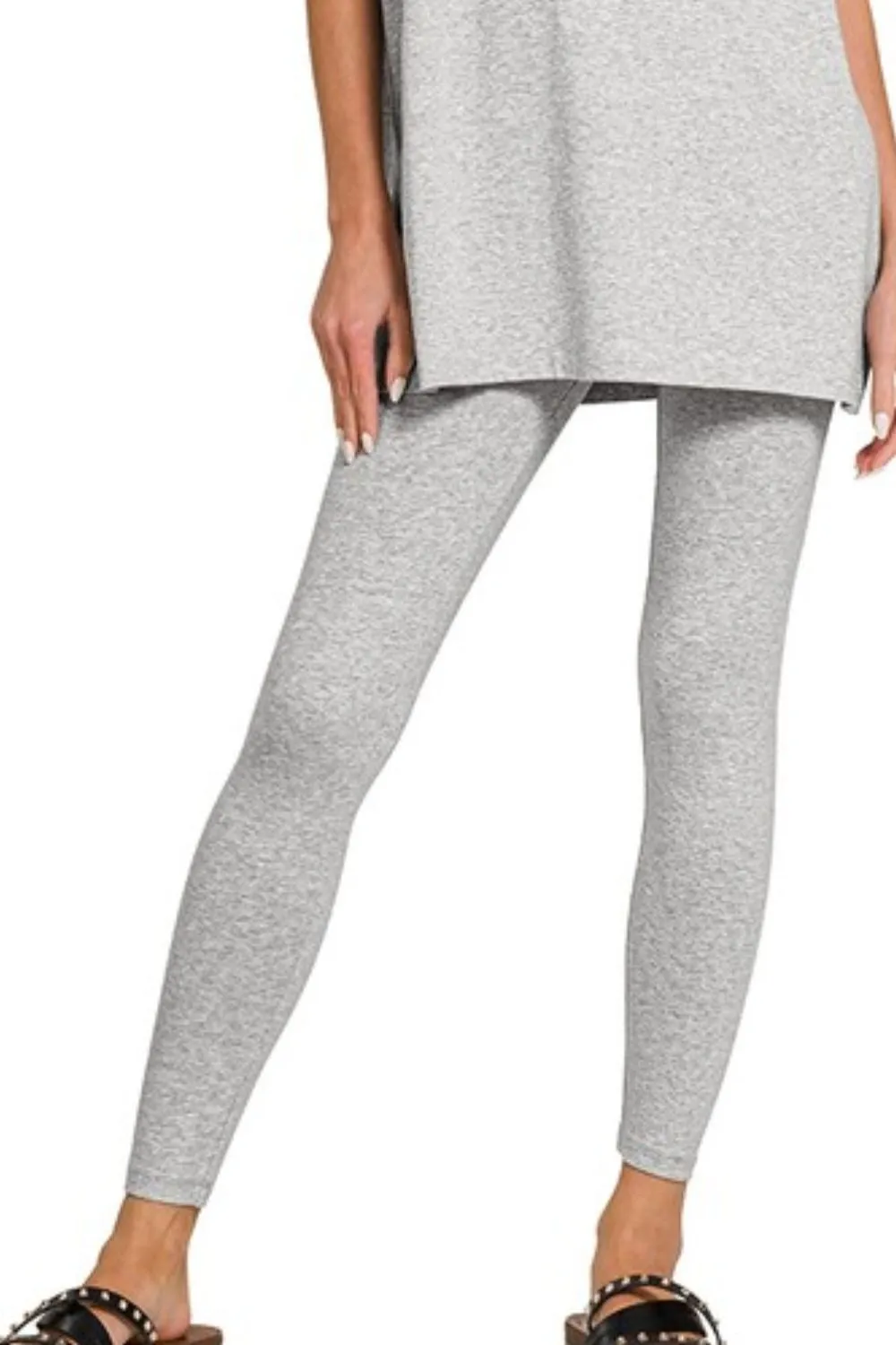 Zenana Cotton Round Neck Top & Legging Set - Image 3