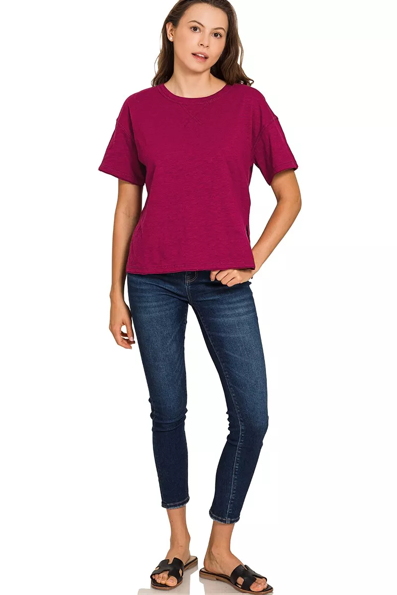 Zenana Cotton Slub Short Sleeve Tee - Image 3