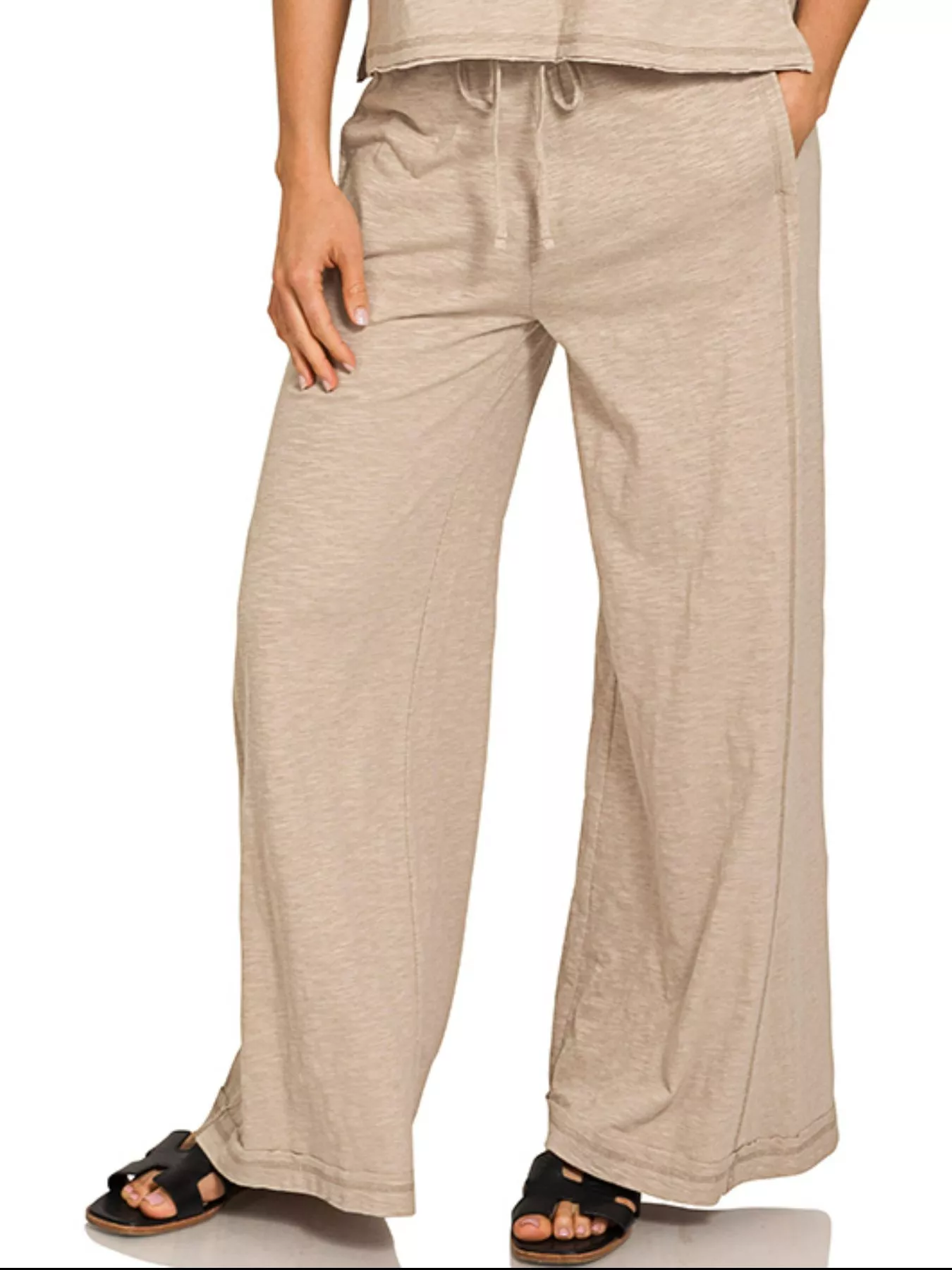 Zenana Cotton Slub Short Sleeve Tee and Pants Set - Image 3