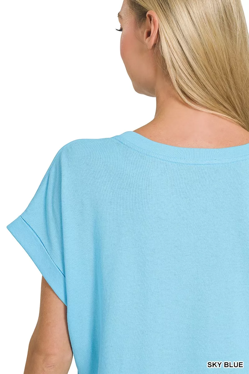 Zenana Cuffed Front Pocket Short Sleeve Tee - Image 3