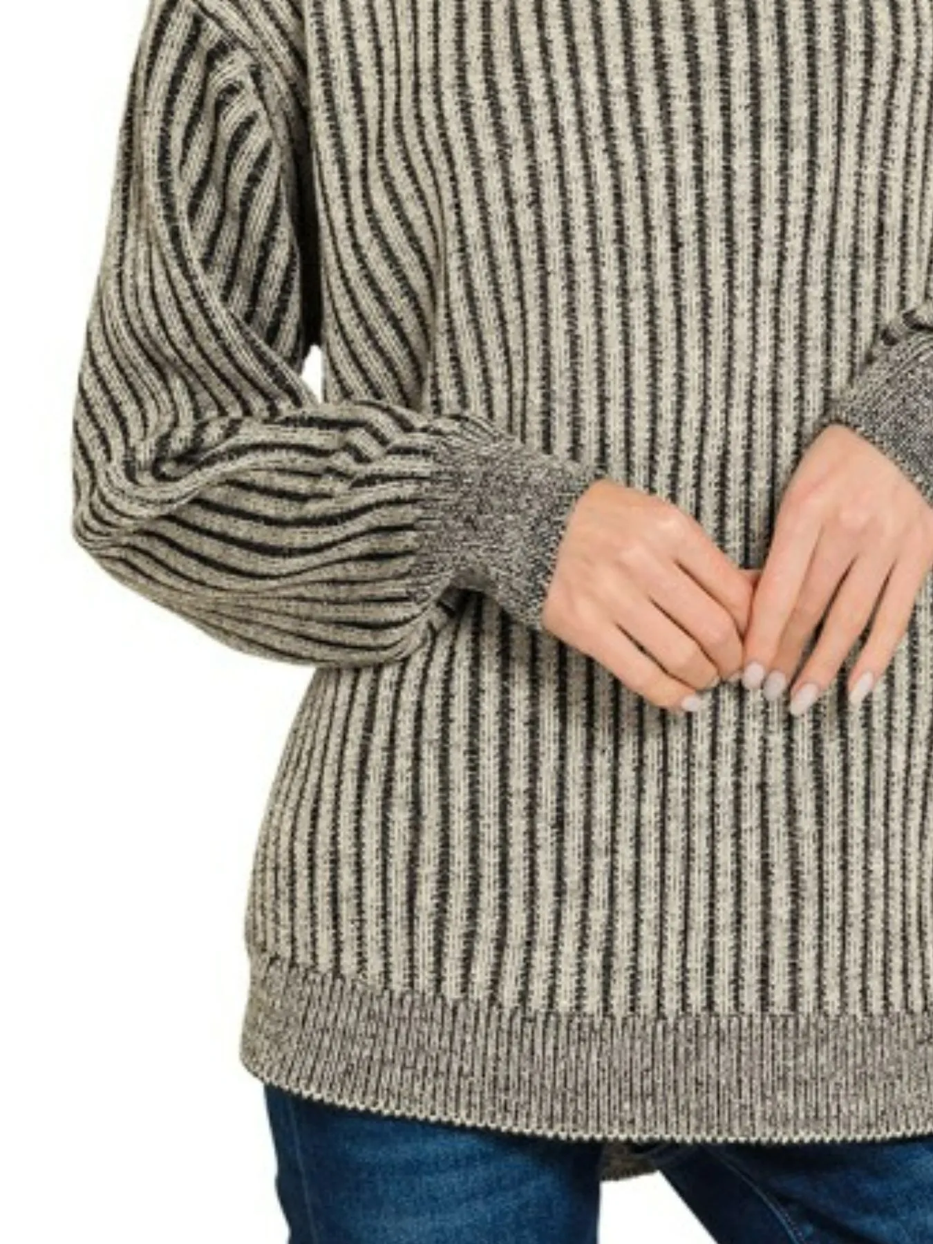 Zenana Curved Hem Two-Tone Ribbed Sweater - Image 3