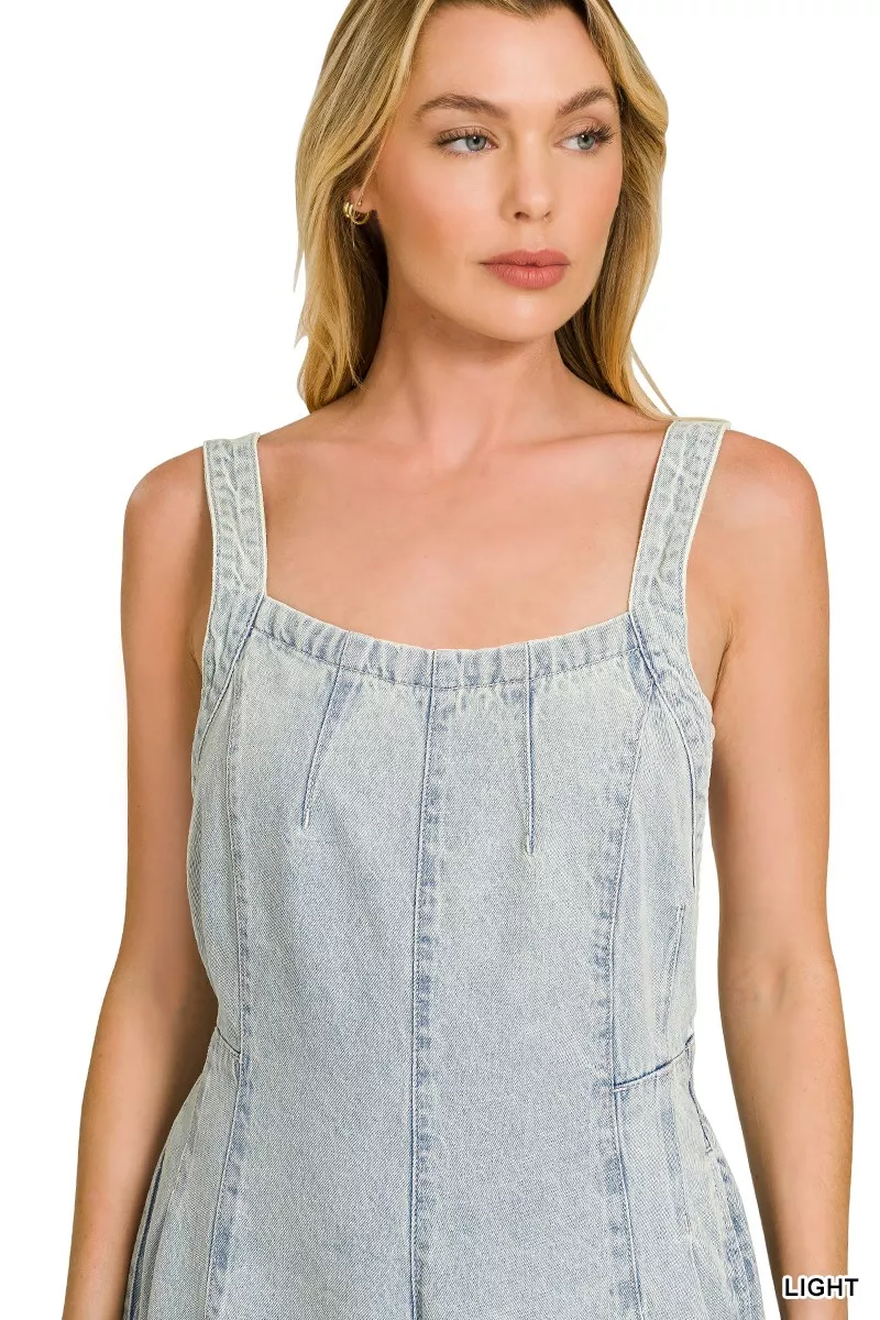 Zenana Denim Light Washed Wide Leg Overalls - Image 8