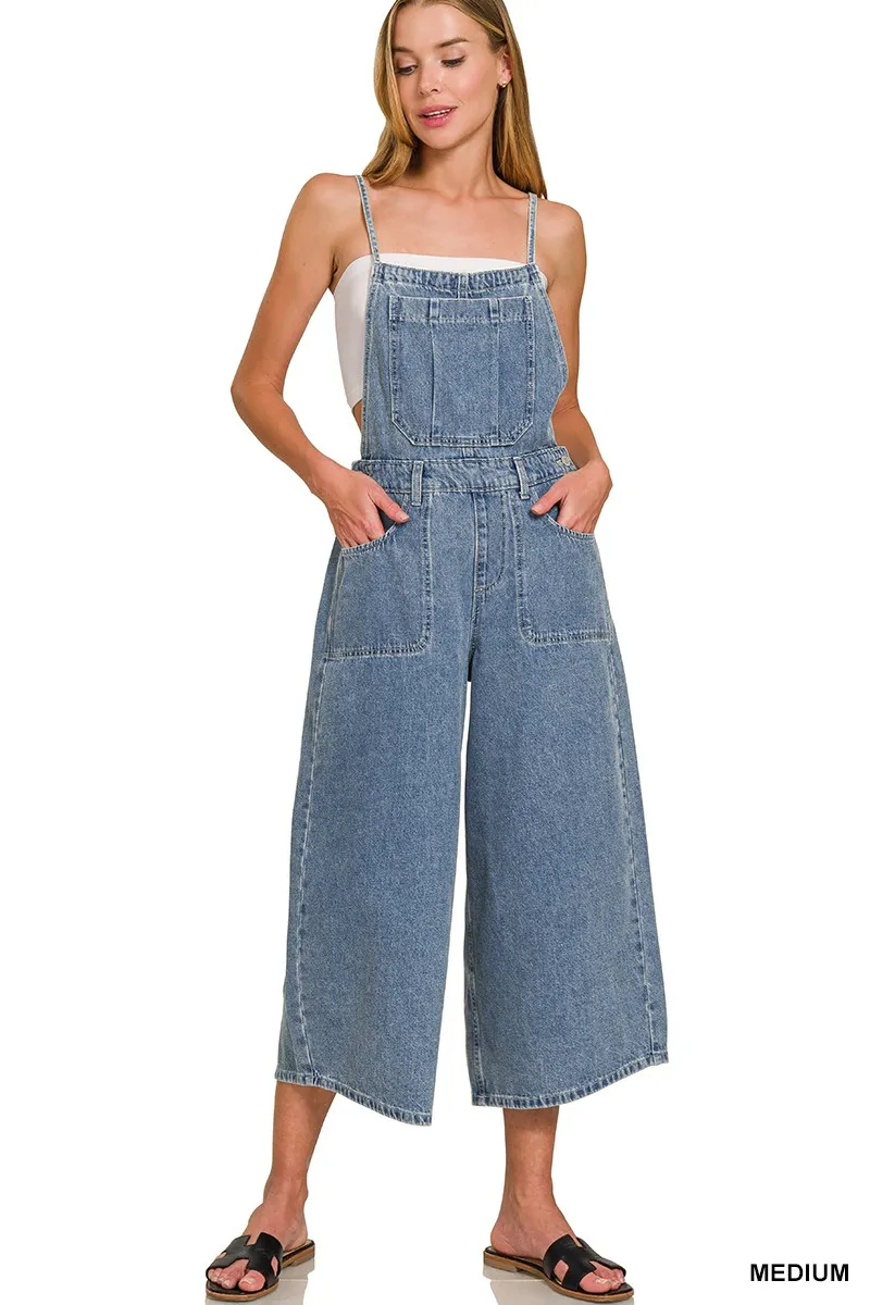 Zenana Denim Medium Washed Wide Leg Overalls - Image 2