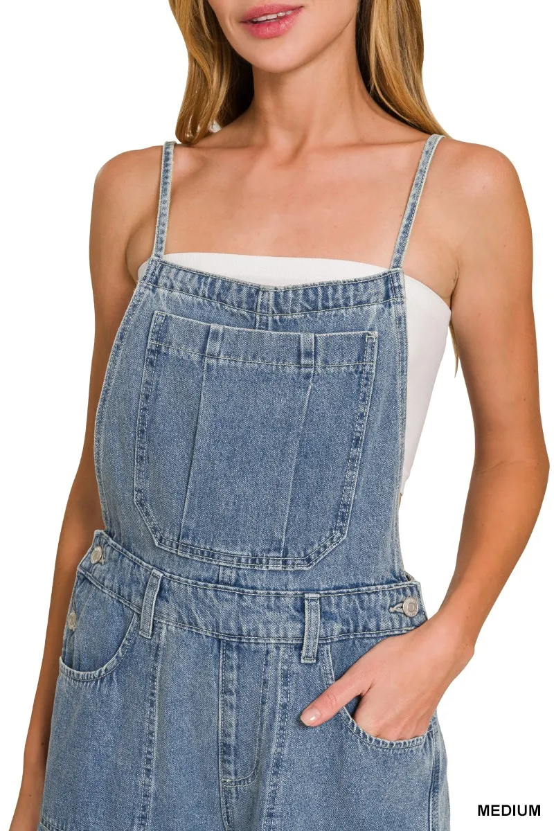 Zenana Denim Medium Washed Wide Leg Overalls - Image 7