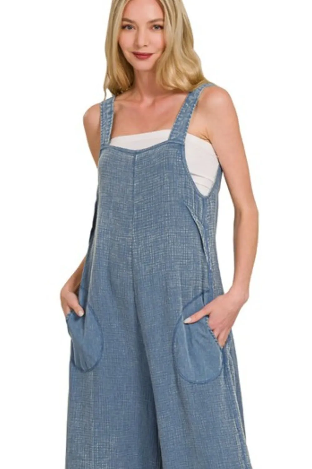 Zenana Double Gauze Washed Wide Leg Overalls - Image 2