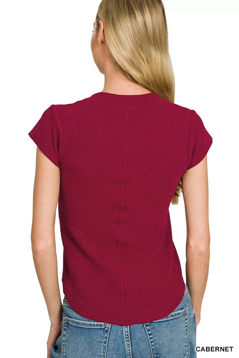 Zenana Double Knit Snap Button Short Sleeve Shirt - Image 3