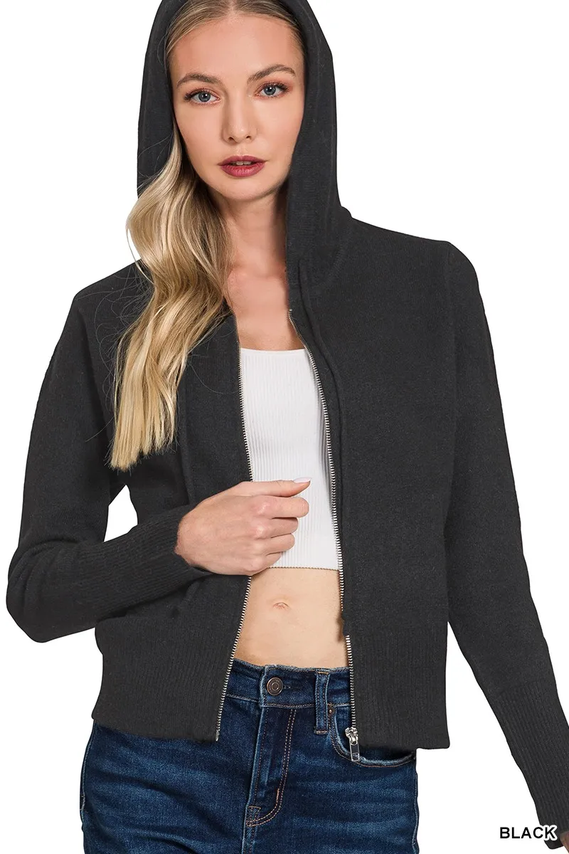 Zenana Drawstring Zip Up Hooded Cardigan - Image 2