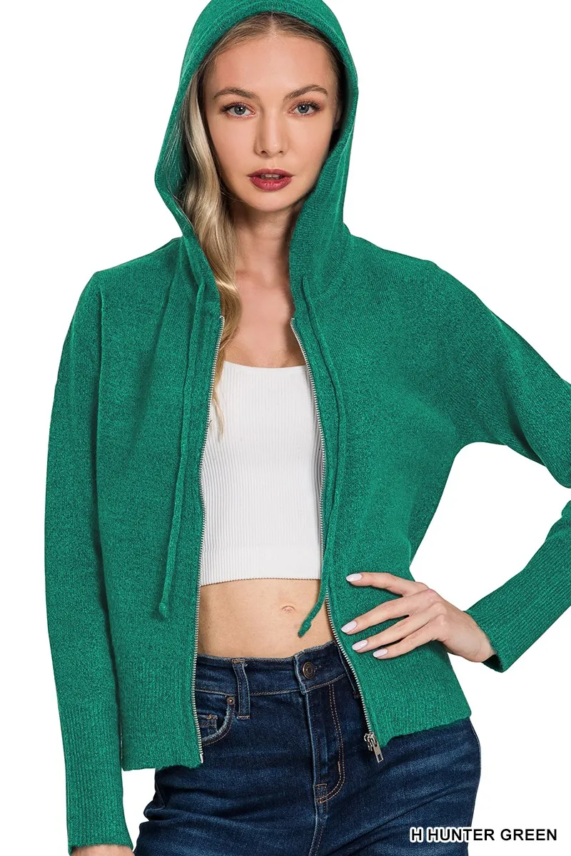 Zenana Drawstring Zip Up Hooded Cardigan - Image 2