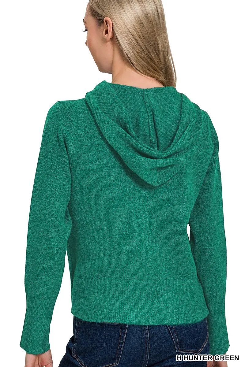 Zenana Drawstring Zip Up Hooded Cardigan - Image 3