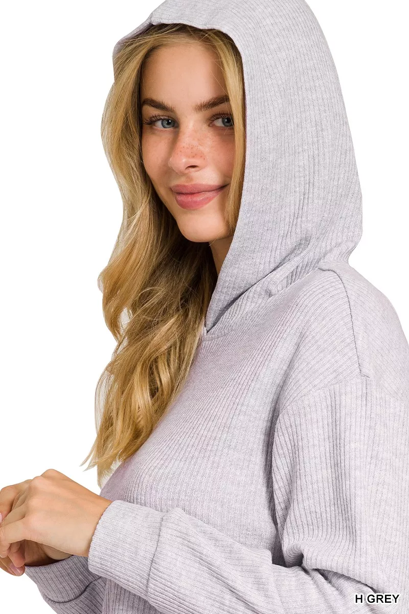 Zenana Drop Shoulder Ribbed Crop Hoodie - Image 4