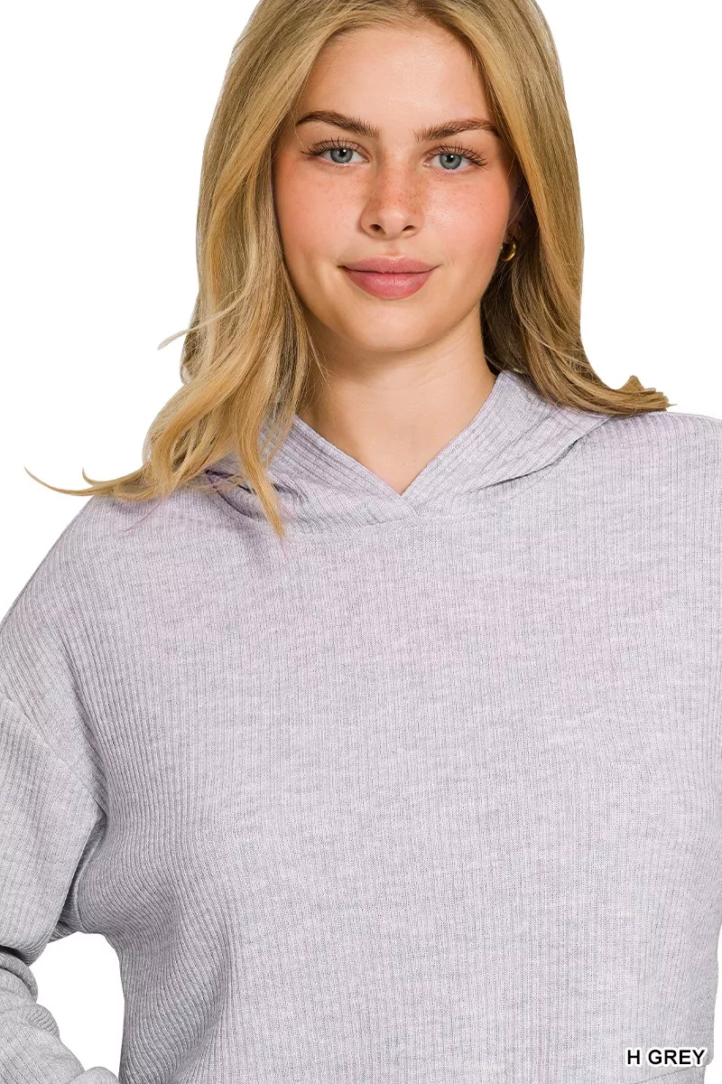 Zenana Drop Shoulder Ribbed Crop Hoodie - Image 9