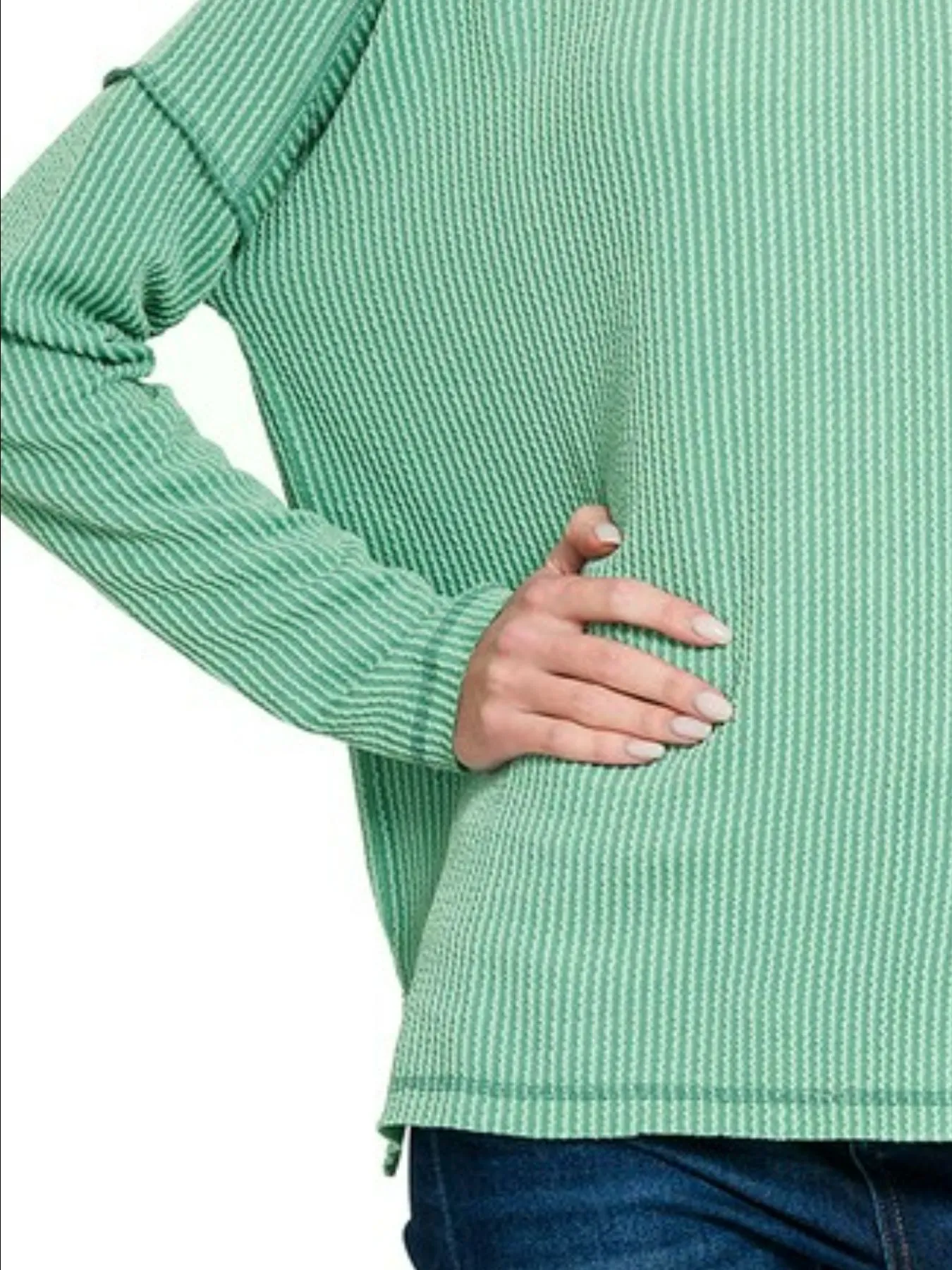 Zenana Exposed Seam Long Sleeve Corded Rib Knit Top - Image 3