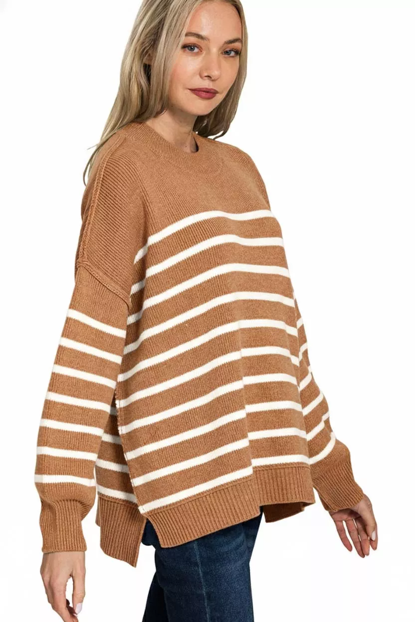 Zenana Exposed Seam Striped Oversized Sweater - Image 2