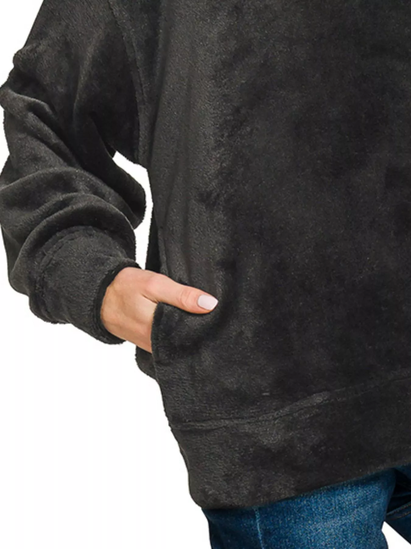 Zenana Faux Fur Half Zip Pocket Pullover - Image 3