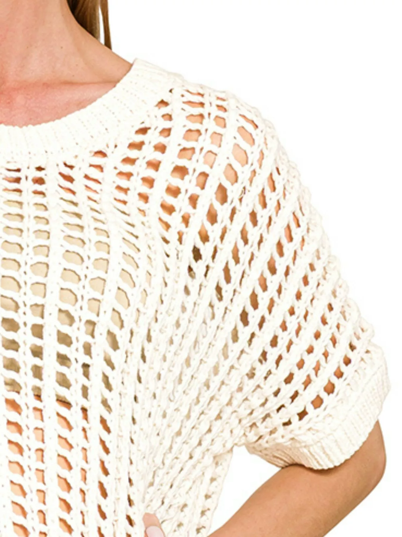 Zenana Fish Net Short Sleeve Crochet Knit Cover Up - Image 3