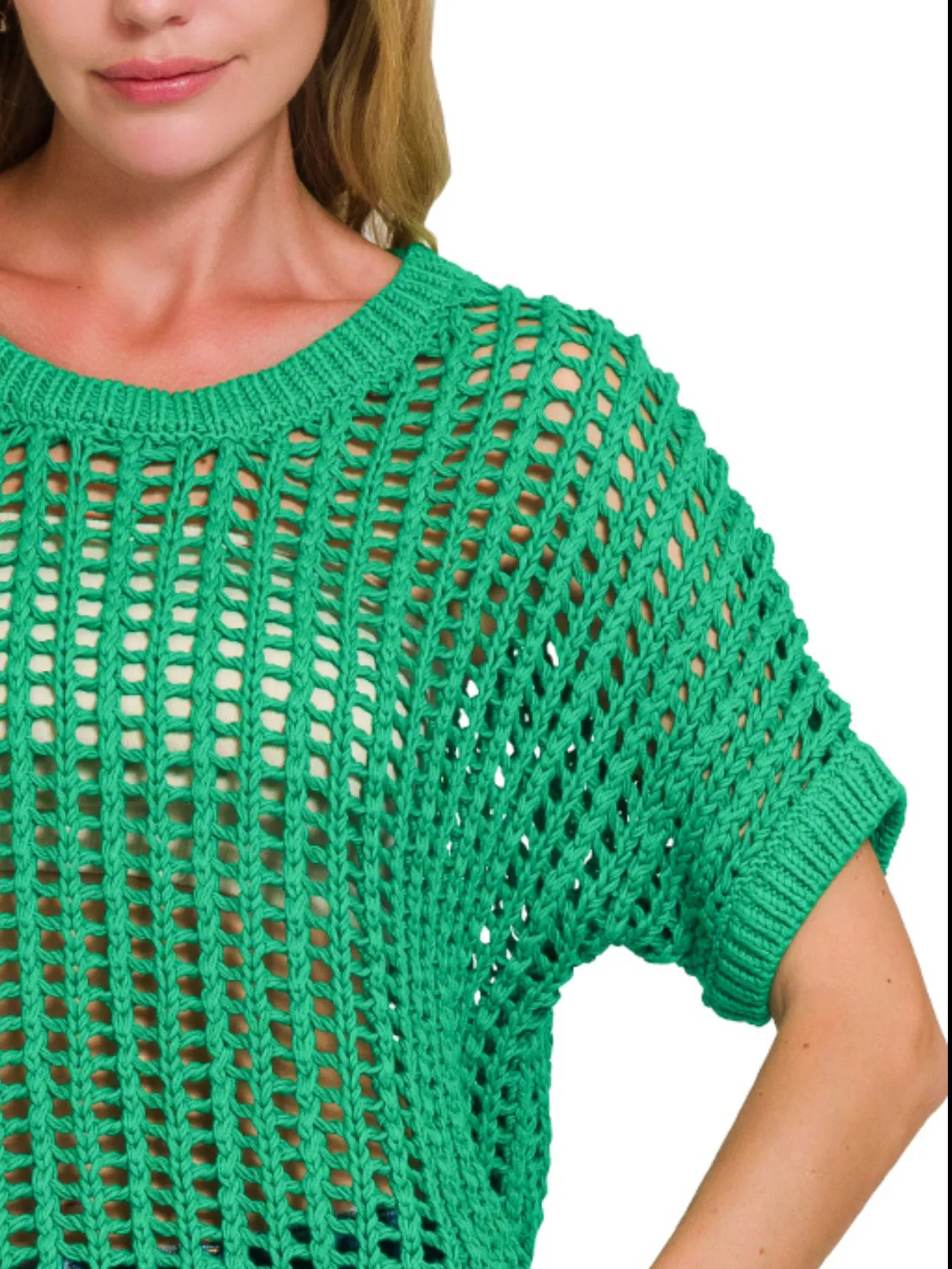 Zenana Fish Net Short Sleeve Crochet Knit Cover Up - Image 2