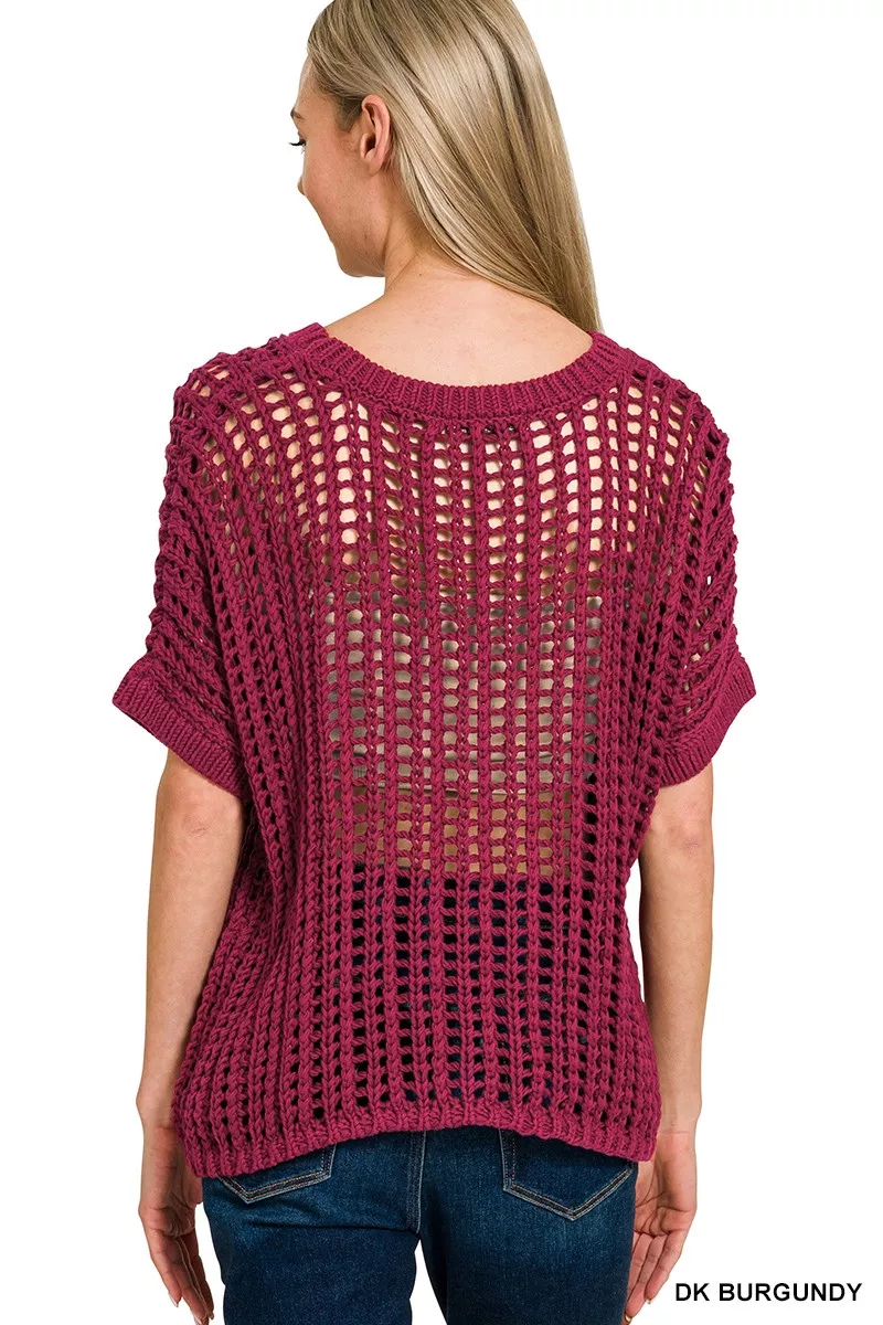 Zenana Fish Net Short Sleeve Crochet Knit Cover Up - Image 2