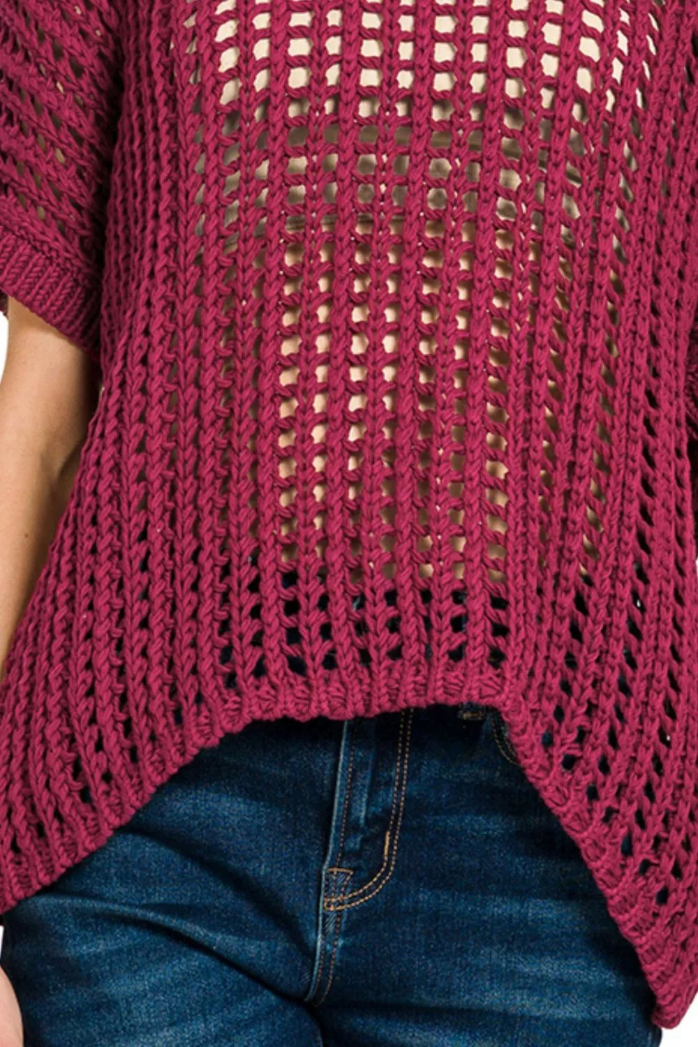 Zenana Fish Net Short Sleeve Crochet Knit Cover Up - Image 3