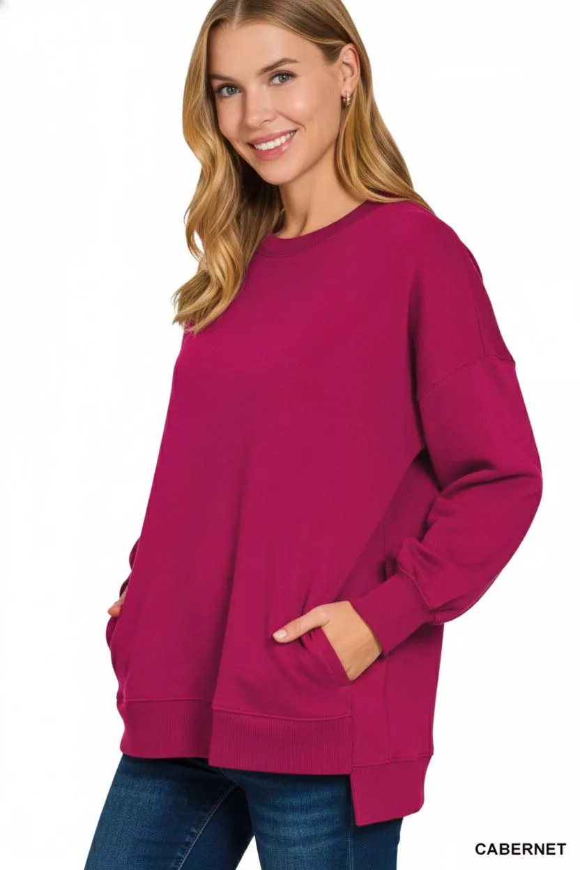 Zenana Fleece Hi-low Boyfriend Sweatshirts with Pockets - Image 3