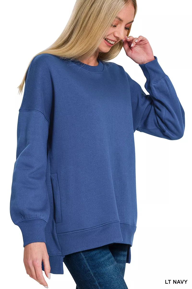 Zenana Fleece Hi-low Boyfriend Sweatshirts with Pockets - Image 2